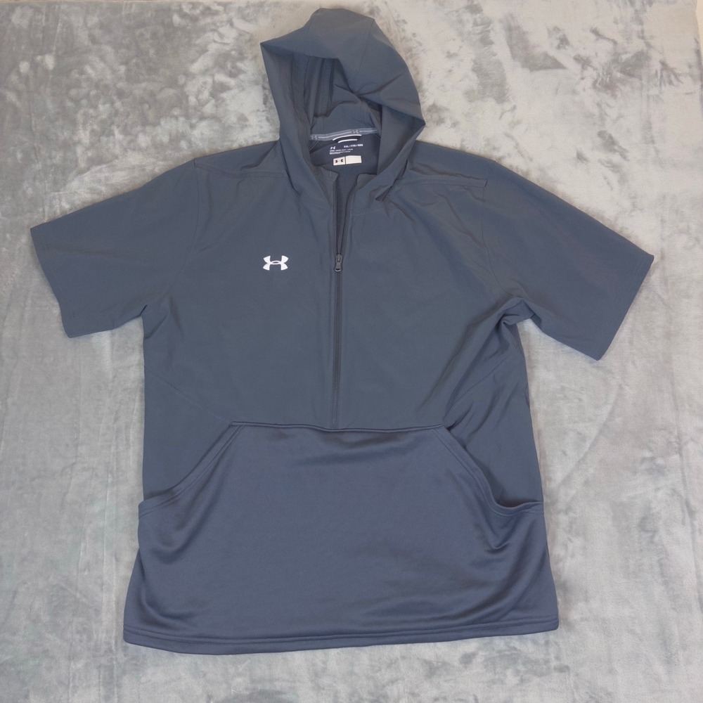 Under Armour 1/4 Zip Short Sleeve Hoodie Mens 2XL Grey Loose Fit Pullover Wind